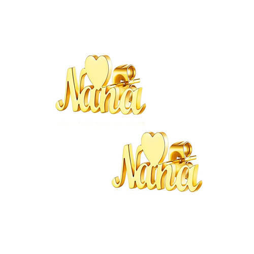 Wholesale personalized gold heart name earrings studs bulk suppliers custom word jewelry manufacturers